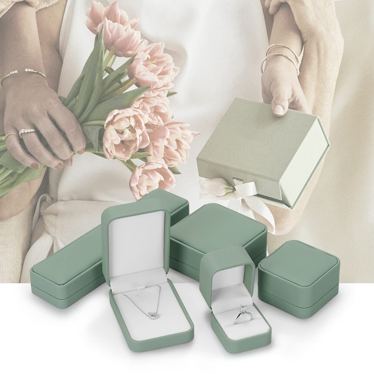 Woodten Woodten Leather Ring Box for Proposal Engagement Olive-green Leather Jewelry Ring Gift Box