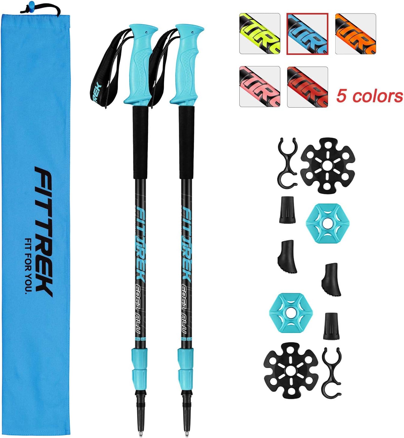 FitTrek Trekking Poles Adjustable - Lightweight Telescopic Walking Sticks - Ultralight Collapsible Hiking Poles for Climbing 2-pc/Pack