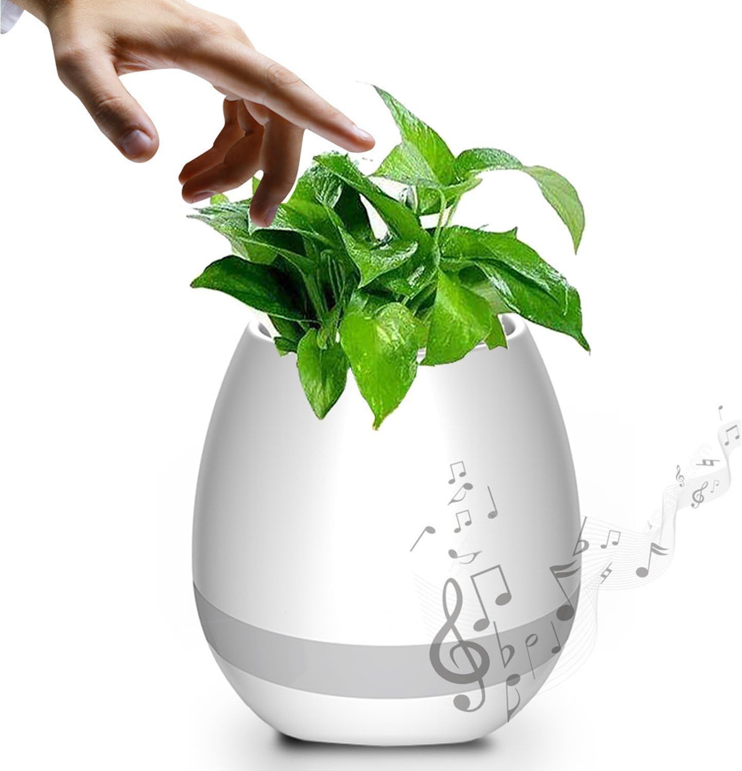 Music Flower Pots,LED Flowerpot Night Light Smart Touch Music Plant Lamp Rechargeable Wireless Festival Gift，Play Piano on a Real Plant with Bluetooth Speaker-Music Box Dancer (White)