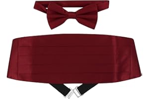 VESUVIO NAPOLI SILK Cumberbund & BowTie Solid BURGUNDY Color Men's Cummerbund Bow Tie Set