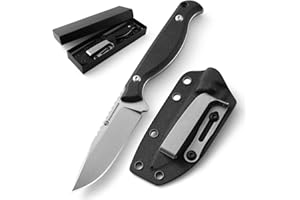 DRACHENADER GT3 Small Fixed Blade Knife with Sheath, 7" EDC Fixed Blade Knife with Pocket Clip on Sheath, Full Tang, Black Micarta Handle-Stonewash Finish, D2 Stainless Steel