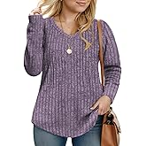 VOGRACE 5X Womens Tops Plus Size Casual V Neck Tunics Comfy Long Sleeve Sweaters Trendy Cute T Shirts 2025 Purple
