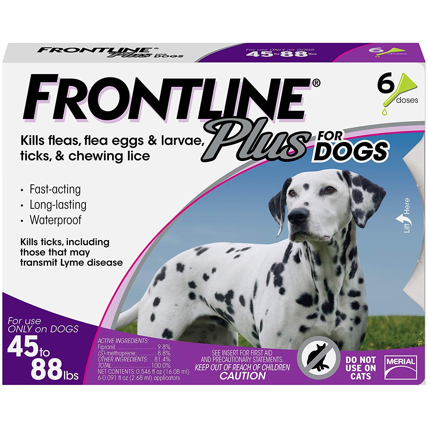 Frontline Plus for Dogs Large Dog (45 to 88 pounds) Flea and Tick Treatment, 6 Doses