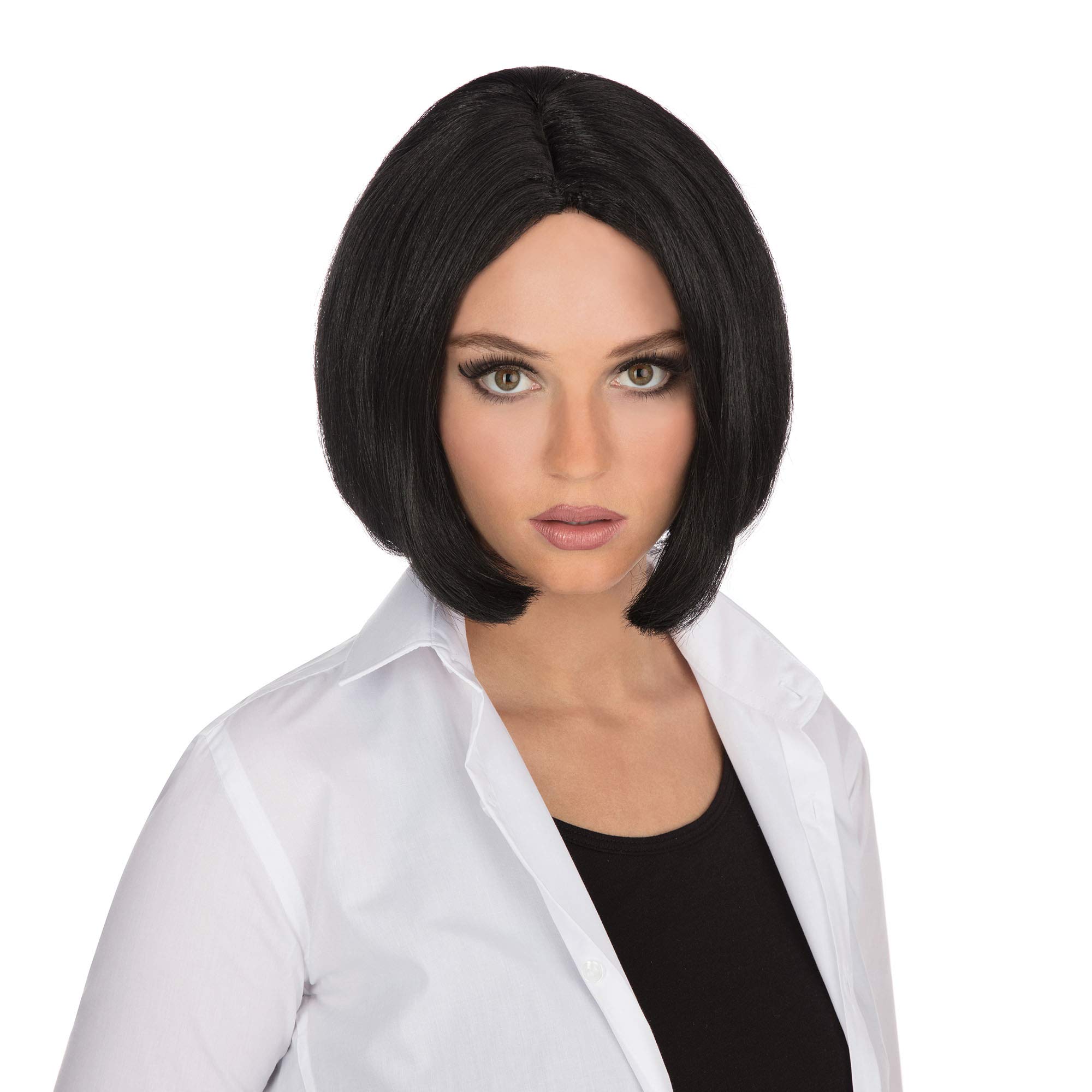 Women's Black Centre Parting Wig (Pack of 1) - Realistic Design, Perfect Accessory for Film & TV, Music, World Book Day, Cosplay, Festival, & More Halloween Halloween