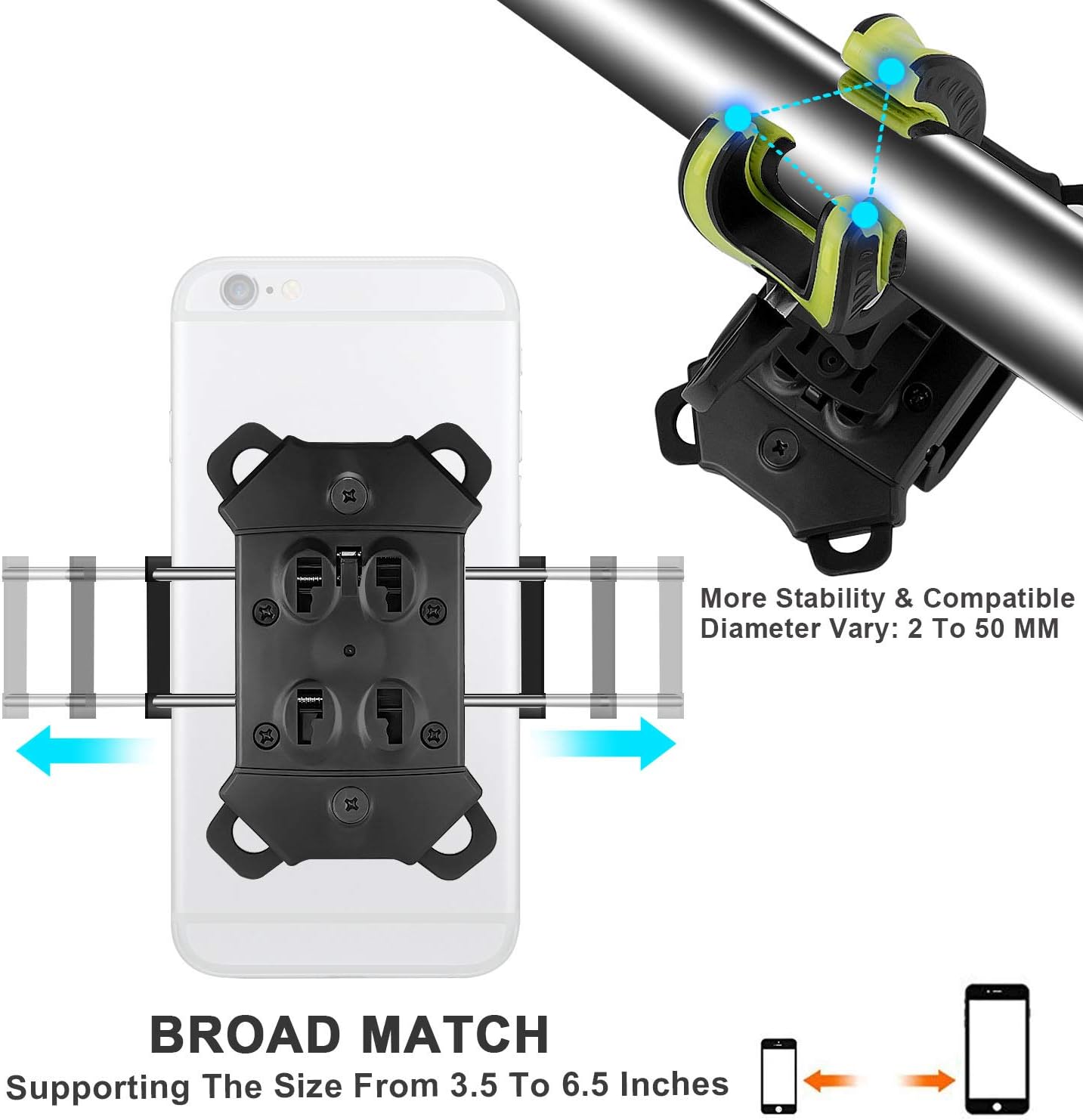 Bike Phone Mount,Motorcycle Cell Phone Holder,Universal Bicycle Handlebar with Rotation Adjustable Cycling Clamp Scooter Phone Clip for iPhone 12,X,8,7 Plus,Galaxy S9, S10