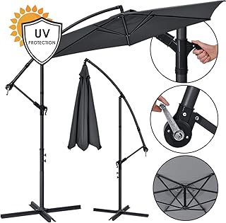 ArtLife Ampelschirm Brazil 300 cm LED-Beleuchtung Solar & Kurbel – UV-Schutz wasserabweisend knickbar – Sonnenschirm Marktschirm – grau