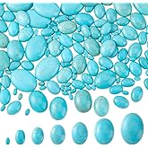 AHANDMAKER 160Pcs Oval Turquoise Cracked Gems 7 Sizes Blue Oval Cabochons Stones Flatback Loose Gemstone Dome Bead Stone for Bracelet Necklace Earrings Jewelry Making, 6~25mm