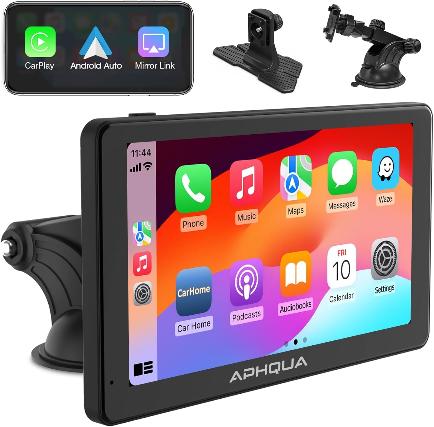 APHQUA 7 Inch Wireless Car Stereo with Apple Carplay and Android Auto,Portable Touch Screen GPS Navigation for Car,Car Audio Receivers with Bluetooth,Airplay,AUX,Screen for All Vehicles