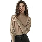 QiuDumo Women Fall Knit Blouson Blouse Mock Neck Basic Long Cuff Puff Sleeve Dressy Casual Loose Fit Top