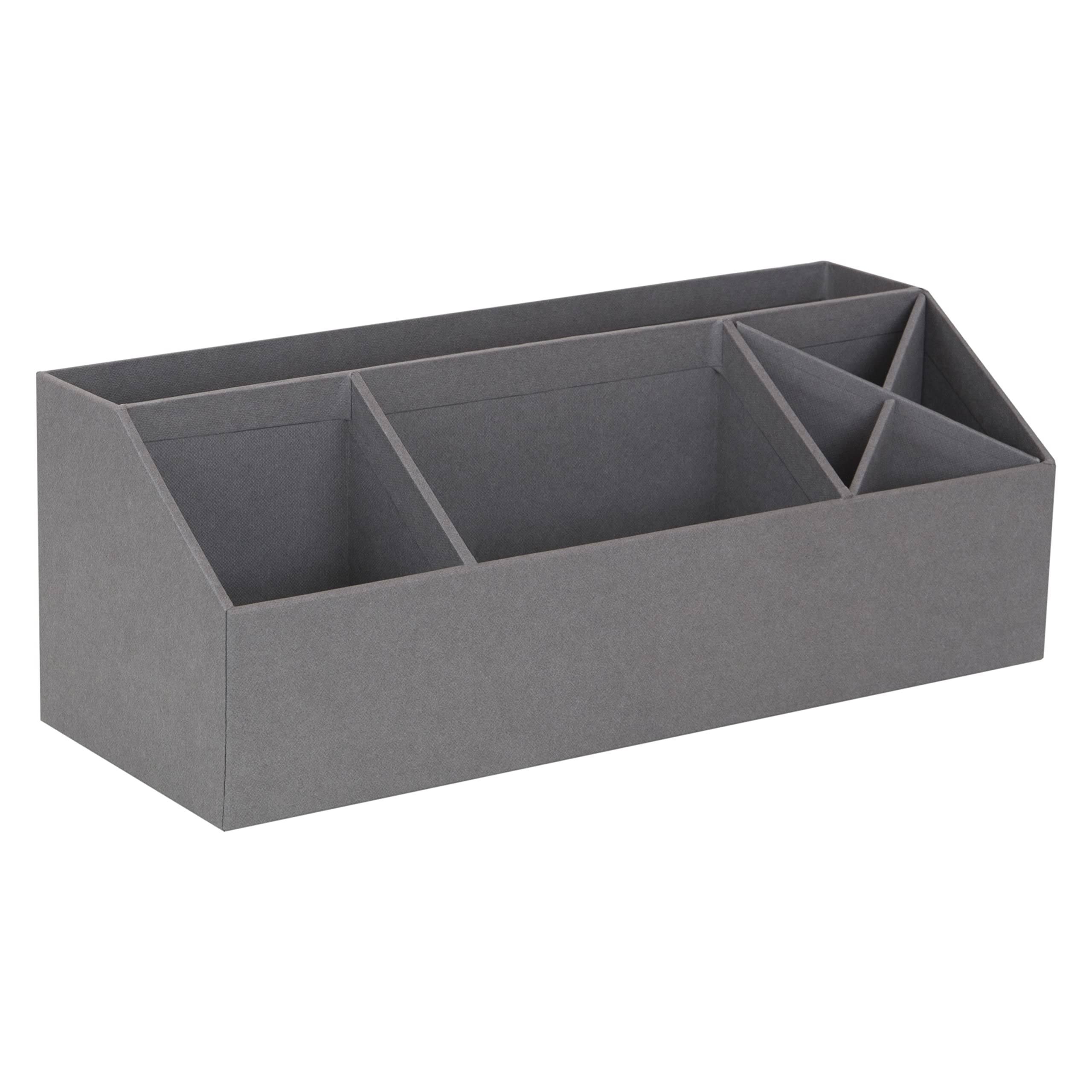Bigso Box of Sweden Desk Storage Organiser with 4 Compartments - Stationery Storage for Notes, Paperclips, Pens etc. - Pen Holder Made of Fibreboard and Paper in Linen Look - Grey