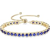 FANCIME Birthstone Bracelet Jewelry for Women Sterling Silver with Gold Plated Tennis Bracelet Classic Bolo Adjustable Chain Fine Jewelry Anniversary Birthday Gifts for Women Mom Wife Her