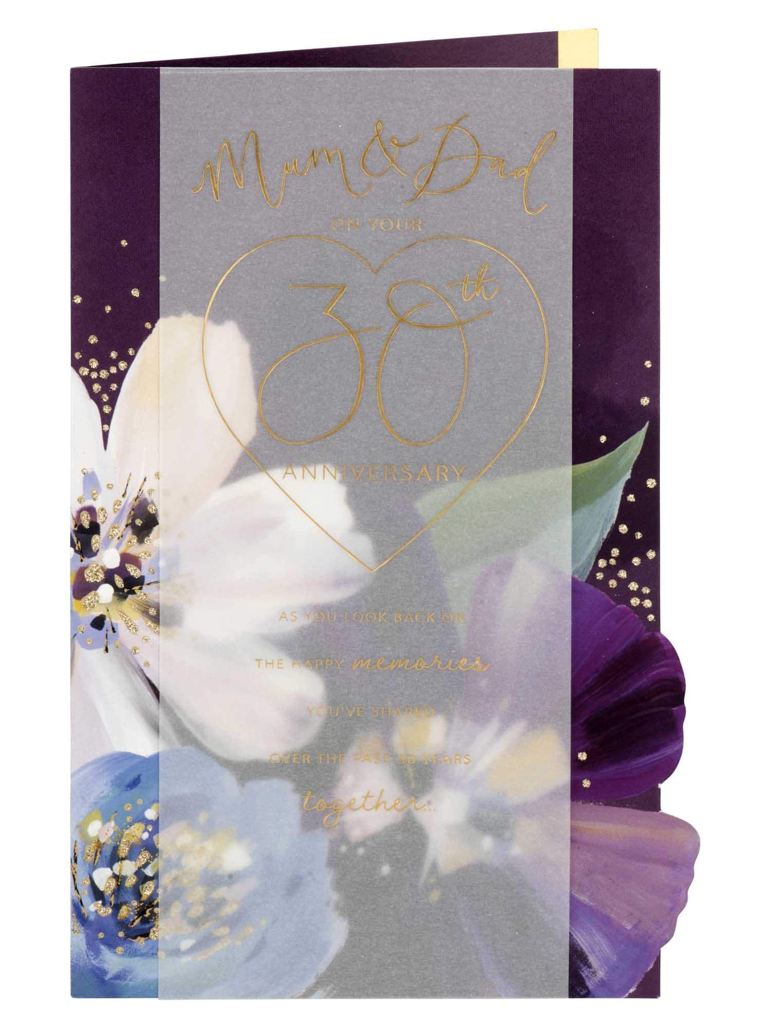 Clintons: Mum & Dad Purple Anemone Flowers 30th Anniversary Card, Parents Anniversary Card 260x174mm 1139807 multi