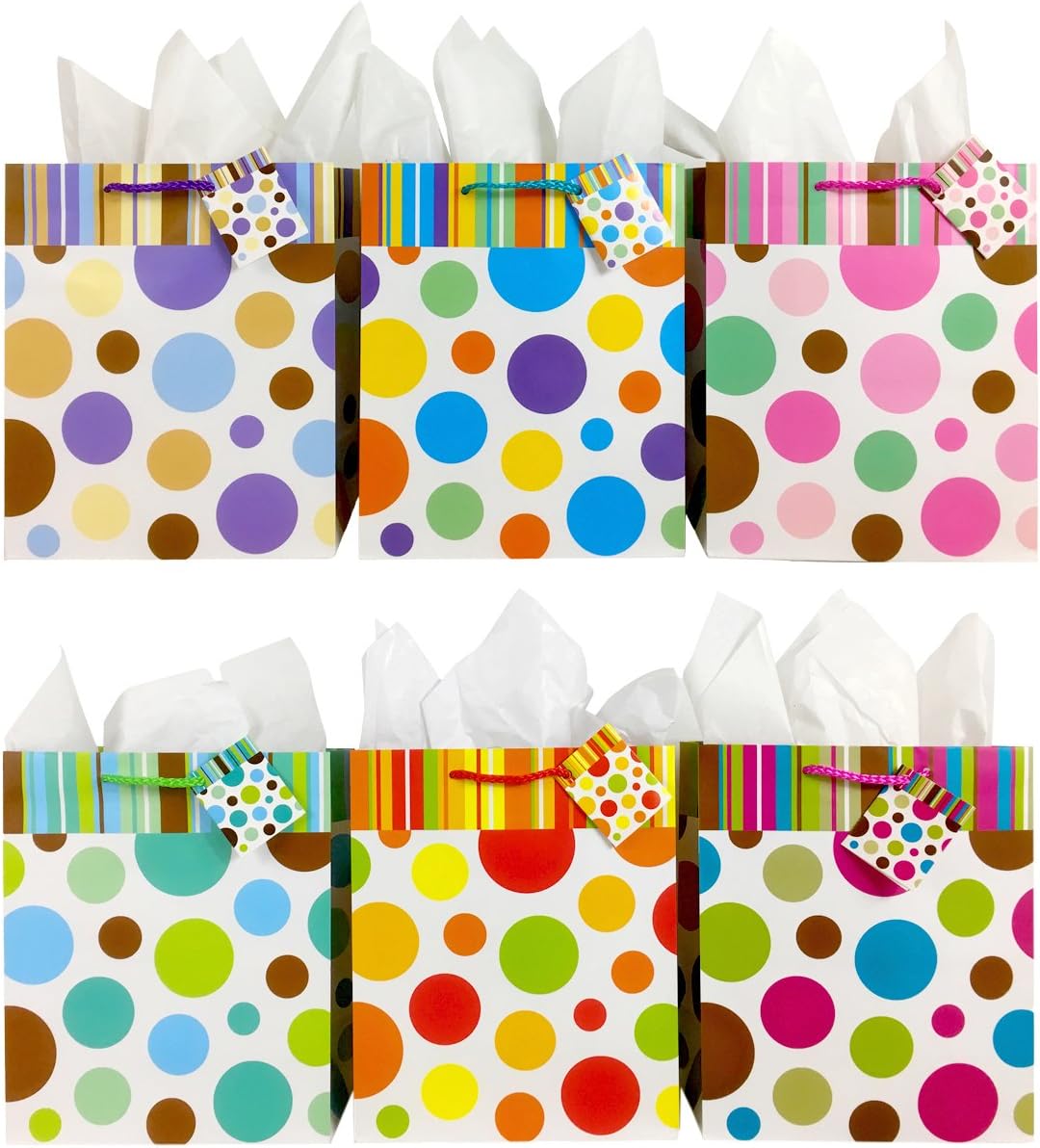 Polka Dot Gift Bags + Tissue Paper, 6 Bags All Occasion