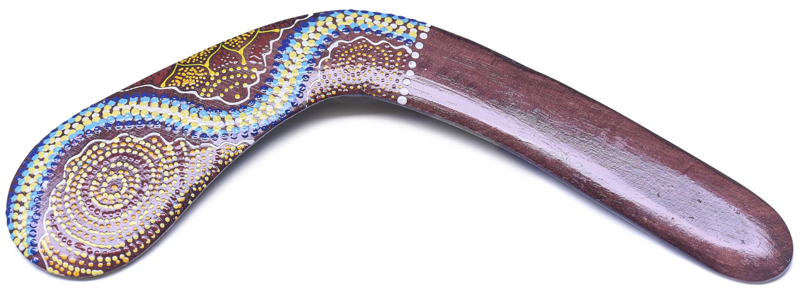 Australian Treasures Boomerang, Brown, Wood, 40cm, Handpainted Aboriginal Motif, Traditional Design, Decorative and Functional, For Game and Display