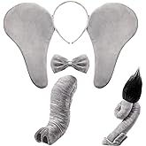 Lewtemi 4 Pcs Elephant Costume Set Kids Ears Headband Nose Tail Bowtie for Children Carnival Cosplay World Book Day(Gray,Style 1)