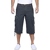 X RAY Men's Belted Long Cargo Shorts for Men, Below Knee Length Mens Cargo Shorts, 3/4 Pants (Big and Tall Shorts for Men)