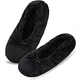 Keyela Women's Ballerina House Slippers with Soft Tie Bow and Suede Sole, Non-Slip Bedroom Slippers Socks