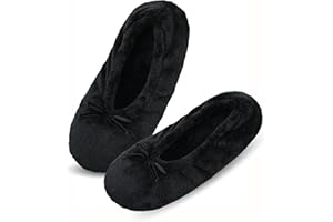 Keyela Women's Ballerina House Slippers with Soft Tie Bow and Suede Sole, Non-Slip Bedroom Slippers Socks