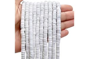 MIIIM 3600 PCS 10 Strands Clay Beads Polymer Clay Beads for Jewelry Making, Vinyl Heishi Beads 6mm for Surfer Bracelets Necklace Making (White)
