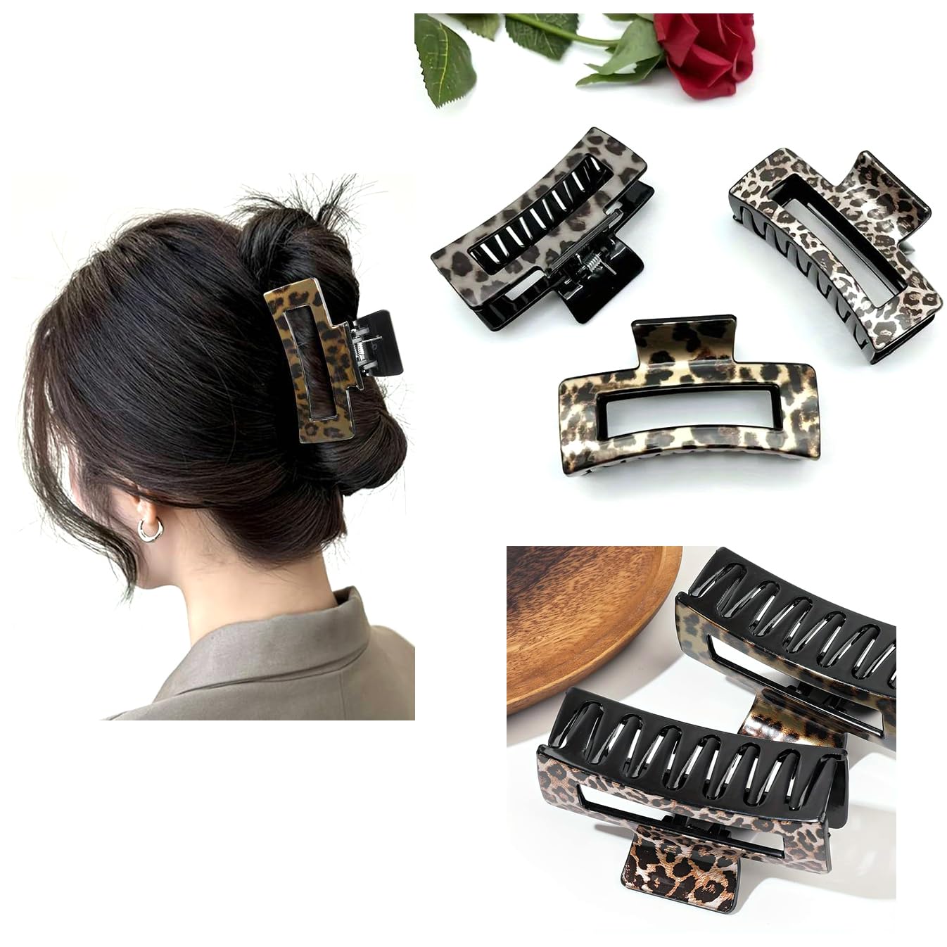 CHIC LEOPARD Hair Claw Clips - Claw Ties, Ponytail Bobbles, Hair Bands, 8.5cm Large Claw Clips (3 Leopard Claws) — image 1