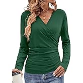 EasyGala Womens Wrap Long Sleeve Shirts Ruched V Neck Tops Sexy Dressy Slim Fit Fall Outfits 2026