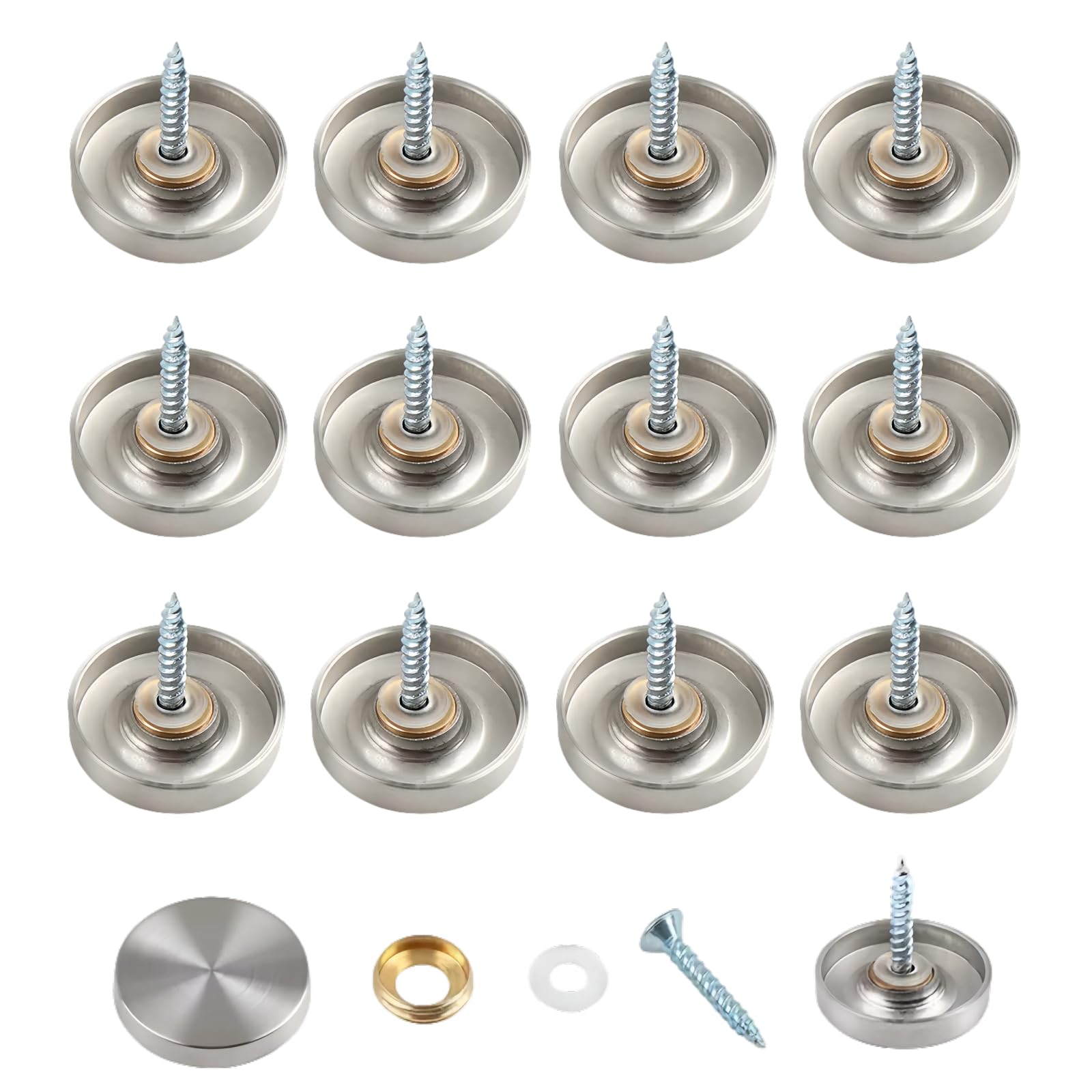 12PCS Mirror Screws Cap Sliver,Stainless Steel Screw Cover Cap 40MM,Mirror Nails with Decorative Caps For Bath Plates,Tables,Wardrobes,Furniture