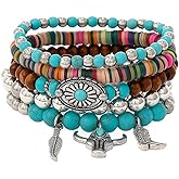 EVKILKJS Western Bracelets for Women Cowgirl Turquoise Beaded Bracelets Stackable Bracelet for Women Jewelry Bohemian Country Concert Cowboy Outfit Accessories