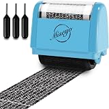 Miseyo Wide Identity Theft Protection Roller Stamp Set Blue (3 Refill Ink)