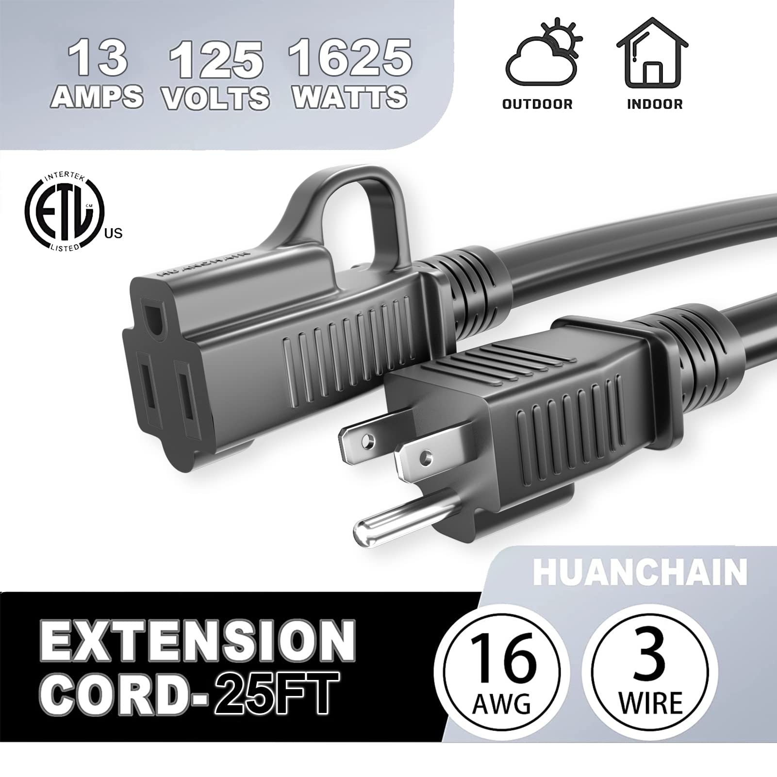 Indoor Outdoor Appliance Extension Cord 25 ft Waterproof, 16/3 Gauge Flexible ColdResistant