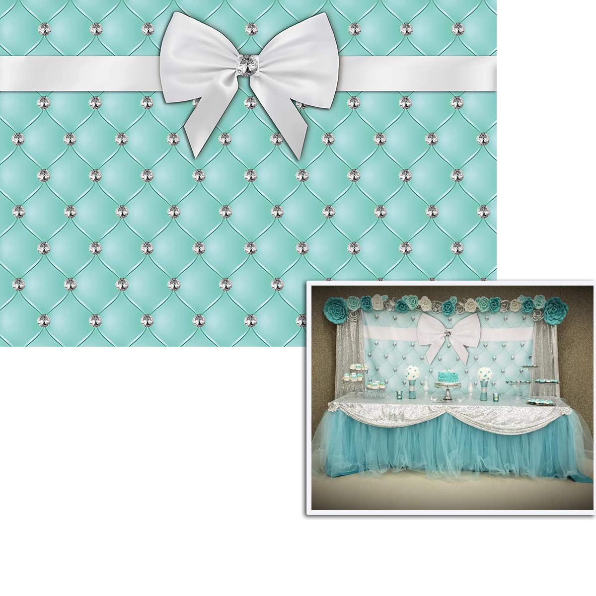 7x5ft Breakfast at Tiffanys Party Background Mint Green Photo Backdrop Pony Home Banner Tiffany and co Banner Back Drop FW-2023
