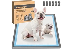 AUFORPET Pee Pad Holder, Puppy Pad Holder, 24" x 24" Heavy Silicone Pee Tray Mat for Dogs with Clips, Reusable, High Edge, Leak-Proof Toilet Training Pad for Potty, Doggy Baby, Cat, Rabbit Pets