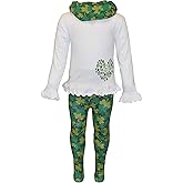 Unique Baby Girls Kids Toddler 3pc Outfit Set Long Sleeve Ruffled Hemline Tunic Top Leggings and Scarf