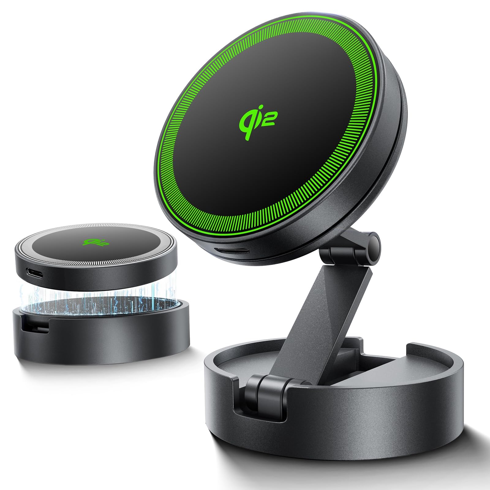 THREEKEY Qi2 Certified MagSafe Car Mount Charger Lite,Car Wireless Charger,15W Magnetic Charger Fast Charging,Retractable Phone Holder with 360°Rotation,Car Mount for iPhone17-12&Galaxy S25 Ultra