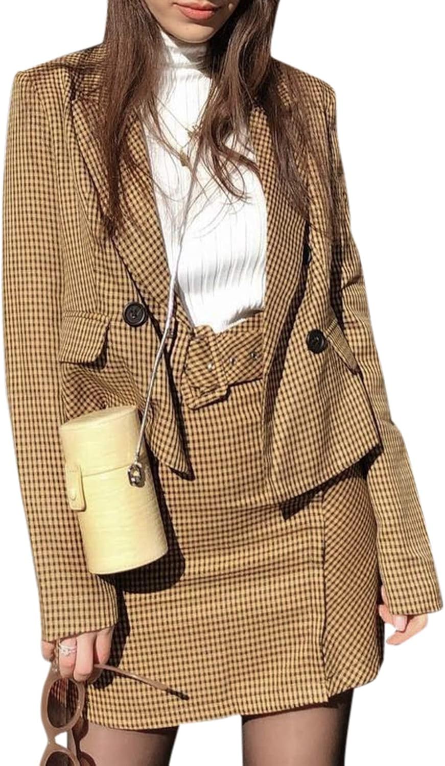 Sollinarry Conjunto de 2 Piezas de Trajes a Cuadros para Mujer