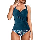 MOOSLOVER Women Twist V Neck Tankini Swimsuits High Wasited Two Piece Bathing Suits Swimwear