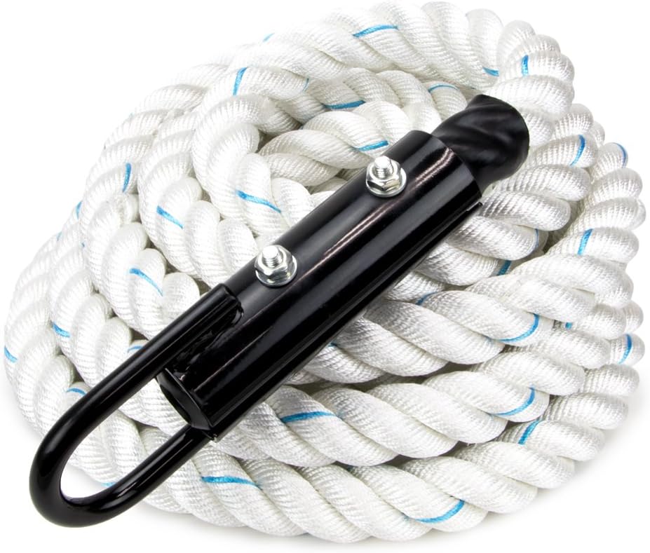 Crown Sporting Goods 1.5 Polydac Gym Climbing Rope, White - Fitness Equipment with Carabiner Eyehook for Physical Education, Strength Training, Coaching, Student Athletes, or Home Workouts : Sports & Outdoors