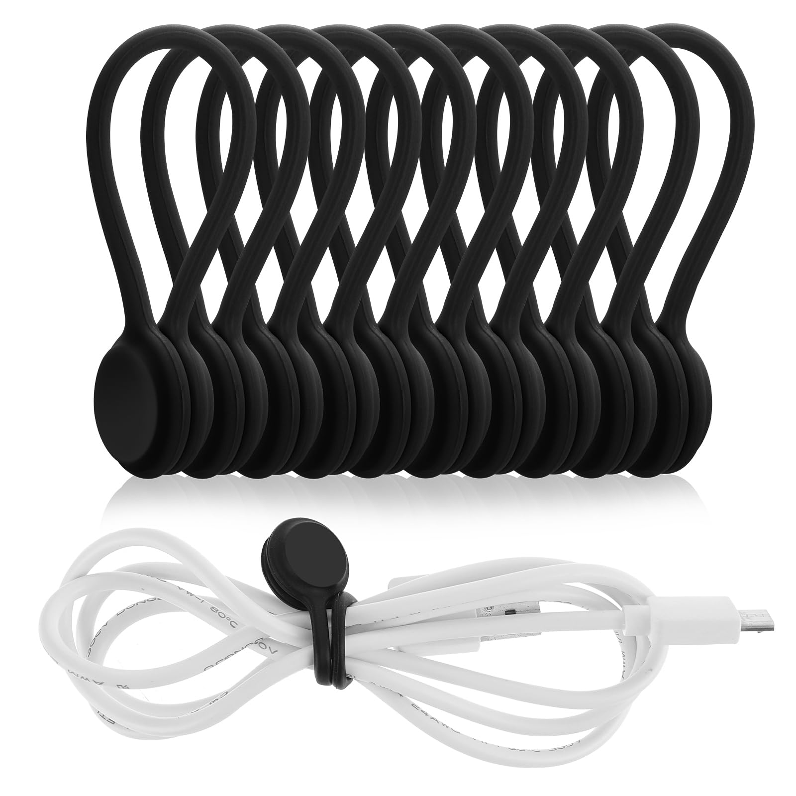 Lusofie 10 PCS Magnetic Cable Ties Silicone Cable Clips Cord Organizer Reusable Magnetic Cord Ties USB Cable Manager for Office, School, Home — image 1