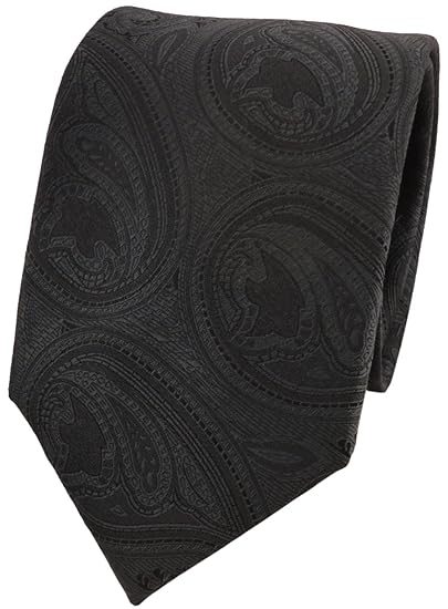 TigerTie Designer Krawatte schwarz anthrazit schwarzgrau Paisley Muster