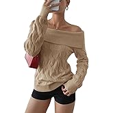 Women Off Shoulder Sweater Long Sleeve Chunky Cable Knit Pullover Tops Fall Winter Fashion Y2k Grunge Preppy Clothes