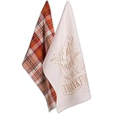 DII Fall Basics Kitchen Dishtowel Collection Printed & Plaid Fall Dish Towel Set, 18x28, Be Thankful Plaid, 2 Count