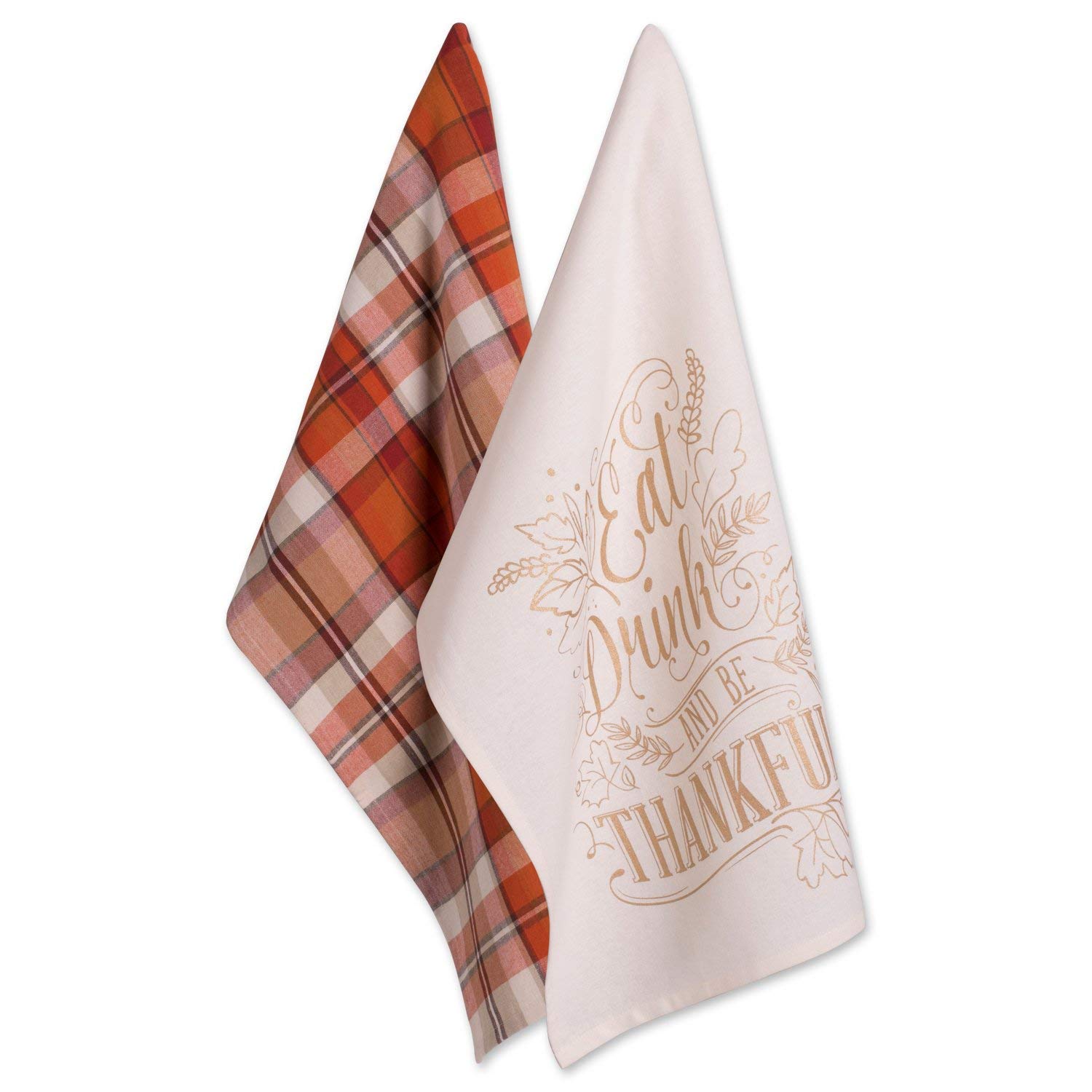 DII 100% Cotton 18x28 Thanksgiving Dish Towels Set of 2-Be Thankful Plaid