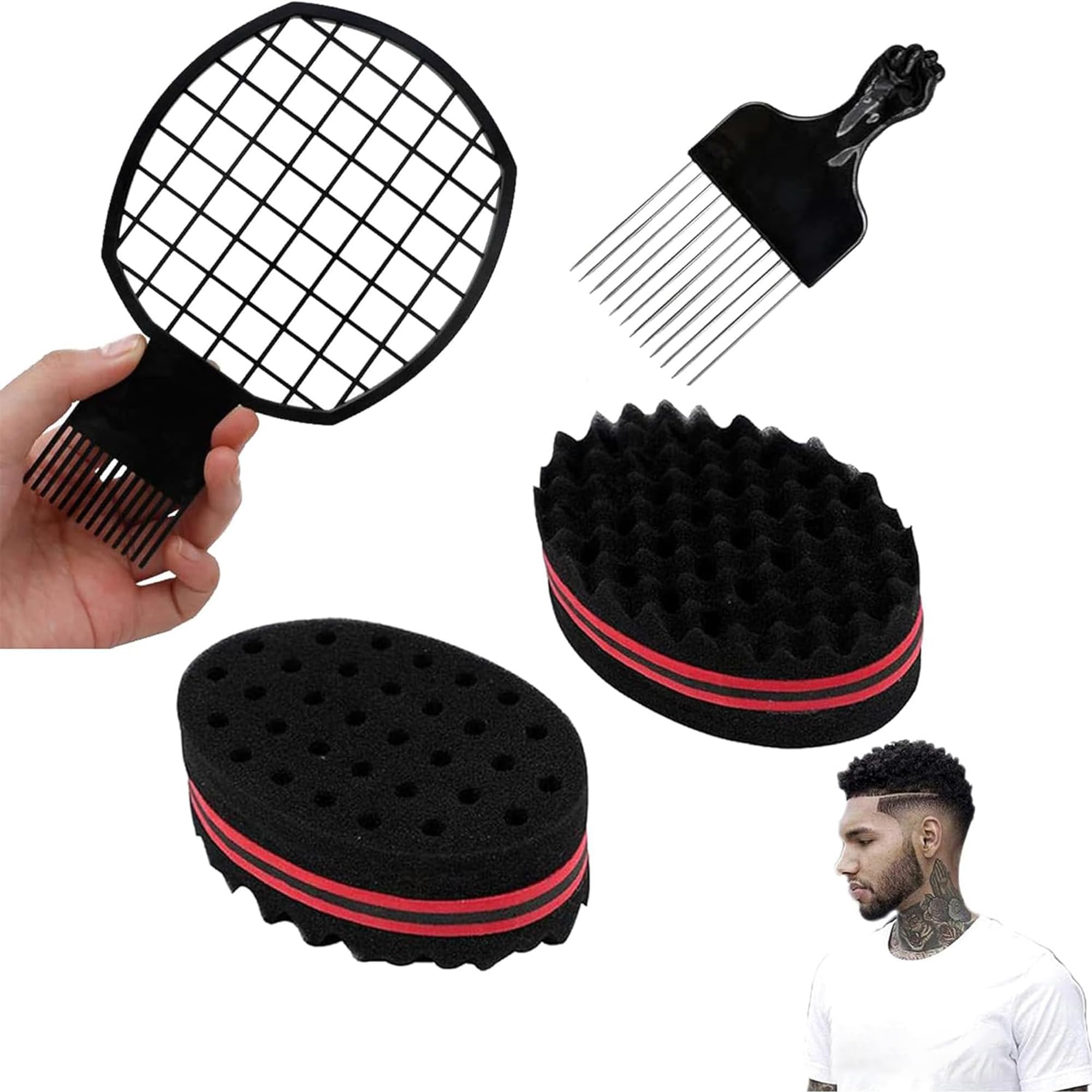 DXIA Pack of 4 Sponge Hair Brush, Hair Brush Sponge, Styling Tool, Magic Curl Sponge Brush Double Side Two in One Twist, for Hair Afro Braid Style Twist Curls