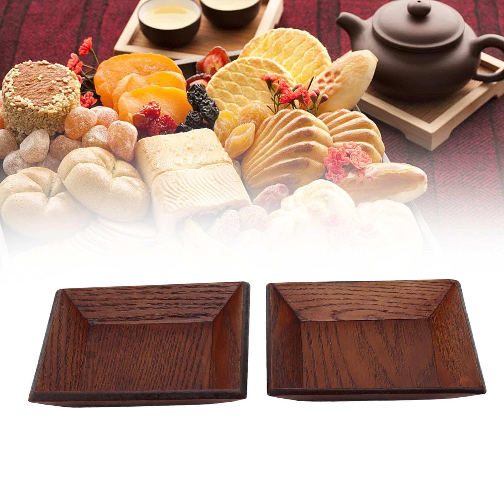 2 PCS Square Wood Plates, Disposable Plates for Party, Wedding, Appetizer, Dessert, Catering and Home Use, 3.94x3.94x0.6 Inch, Environmental Protection Materials (S 39x25cm)