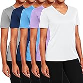 NEIOROT 1-5 Pack Women's Short Sleeve Shirts UPF 50+ Sun Protection T-Shirts V Neck Workout Quick Dry Tops