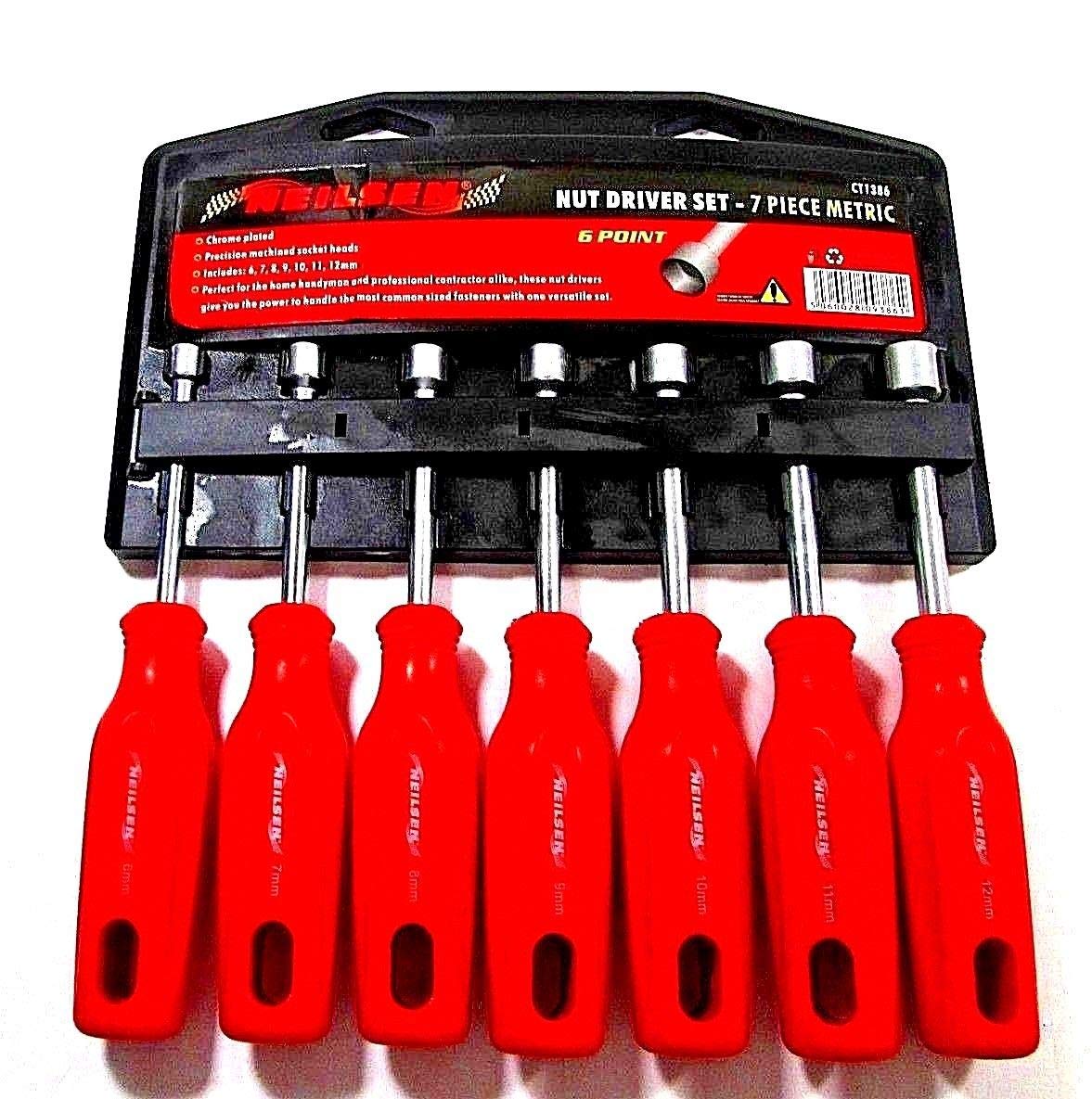 Neilsen CT1386 7pc Metric Nut Driver Set - 6 Point | Sizes: 6, 7, 8, 9, 10, 11, 12mm | Ideal for Workshop and Automotive use