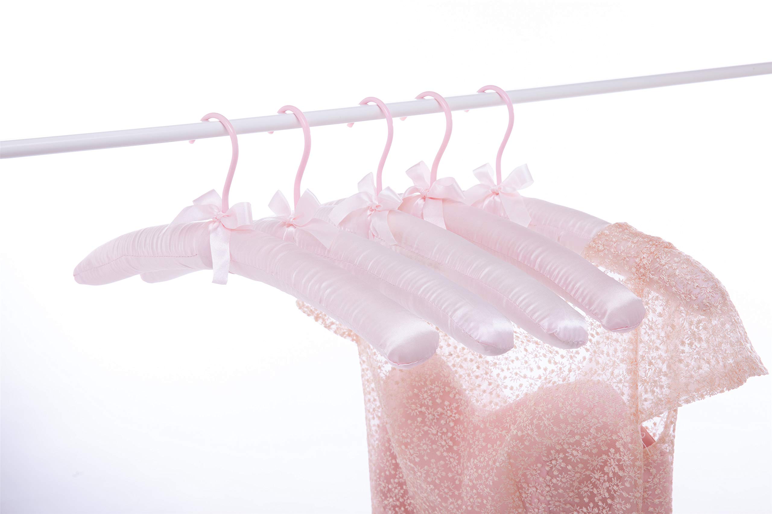 Cocomaya 43 cm Pack of 5 Extra Large Anti Slip Satin Padded Hanger No Bumps for Coats, Sweaters,Bridal Wedding Dress (Pink, 5) — image 1