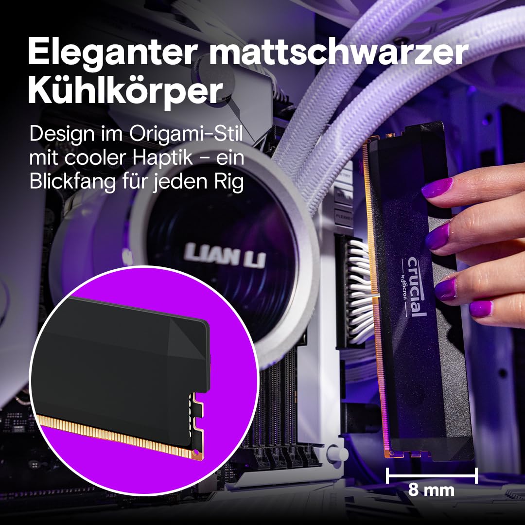 Crucial Pro DDR5 RAM 32GB Kit (2x16GB) 6000MHz CL36, Overclocking Gaming, Intel XMP 3.0 / AMD Expo, PC Computer Arbeitsspeicher, Schwarz - CP2K16G60C36U5B 5