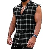 GRMNSG Mens Sleeveless Flannel Shirt Plaid Casual Button Down Shirts Vest