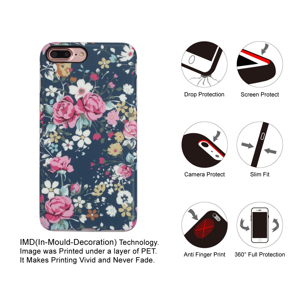 Nasousa iPhone 7 plus for Girls,Floral case,IMD Printing Slim-Fit Ultra-Thin Anti-Scratch Shock Proof Dust Proof Anti-Finger Print TPU Case for iPhone 7 plus(5.5 inch)(Vintage Roses)