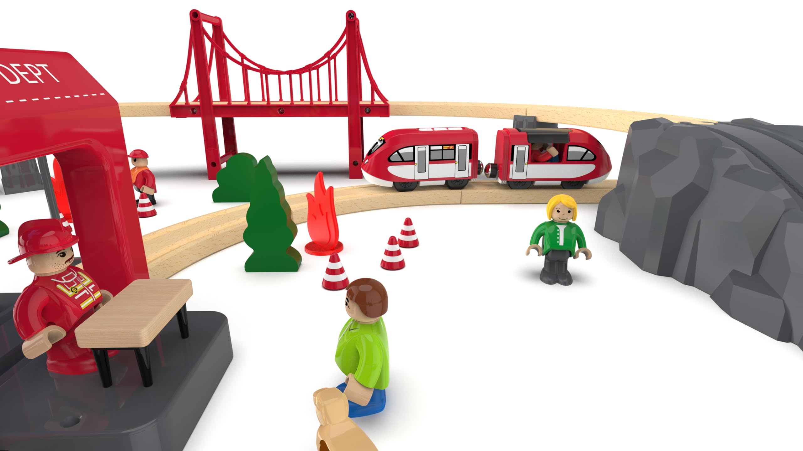 赤い電動アクション機関車列車 木製線路用 電池式電車 幼児向け 磁気列車セット トーマス、ブリオ、チャギントン、3歳以上の子供用電車に対応